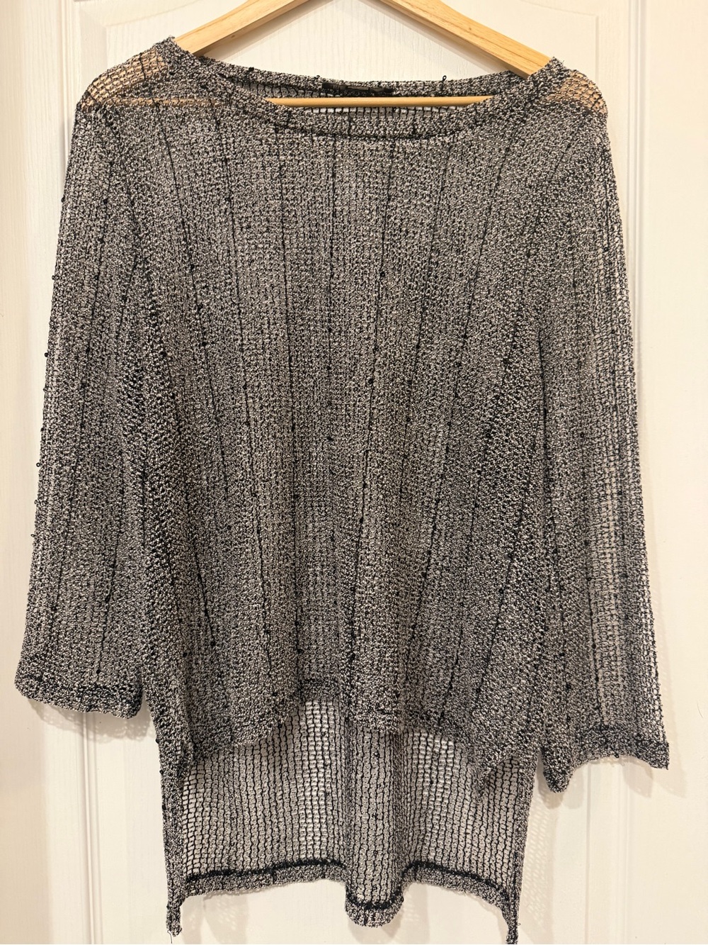 INC International Concepts Metallic Open Knit High Low Sweater L